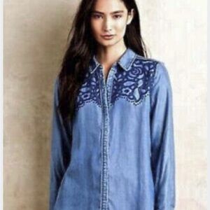 Anthropologie Holding Horses Denim Shirt with embroidered detail size small